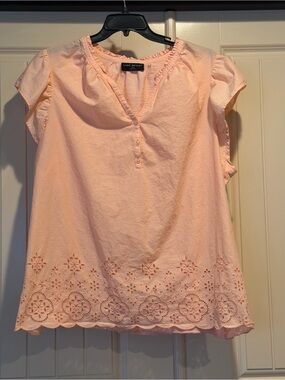 Lane Bryant Light Peach Eyelet Hem Cap Sleeve Top